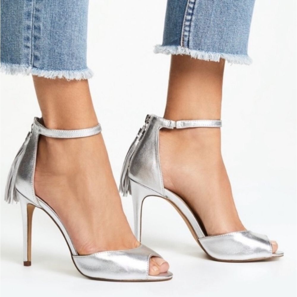 Botkier Anna Silver Leather Ankle Strap High-Heel Sandals 9.5